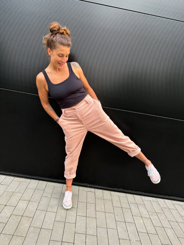 Faded pink cord boyfriend pants
