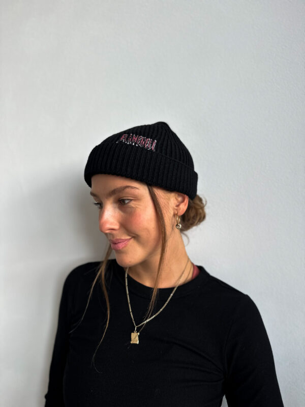 Ribbed beanie flamenell - Black